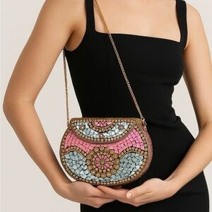 Ramla Mosaic Patterned Pink and Blue Women's Bag handmade NWOT $255